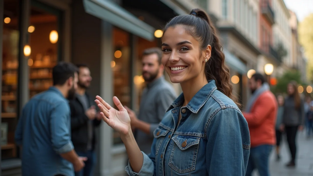 Modern local business storefront showcasing a confident, trustworthy team of diverse business owners and real customers with digital voice assistant icons overlayed, representing an AI-ready reputation. Photorealistic, vibrant main street, crisp focus.