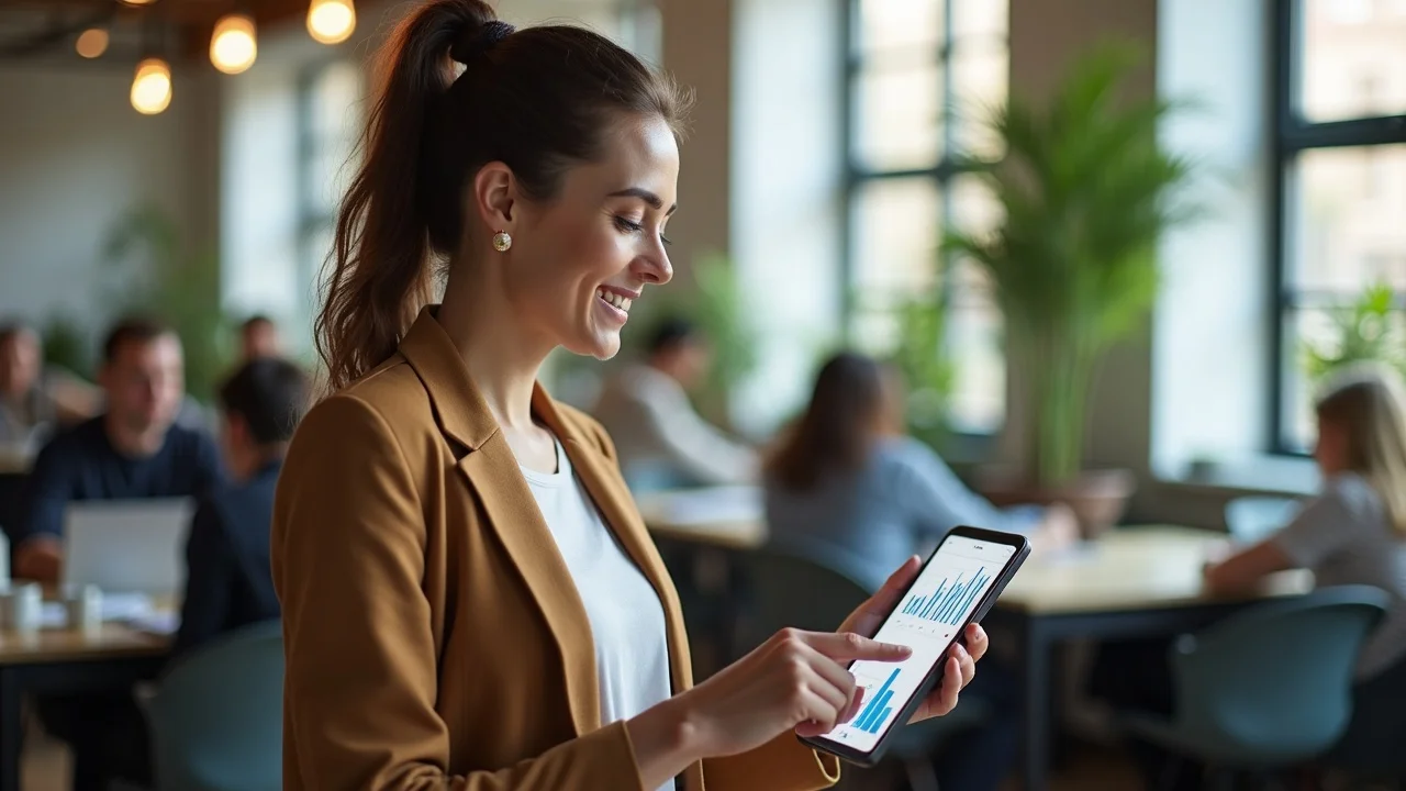Business owner reviewing growth analytics - AI visibility for local businesses