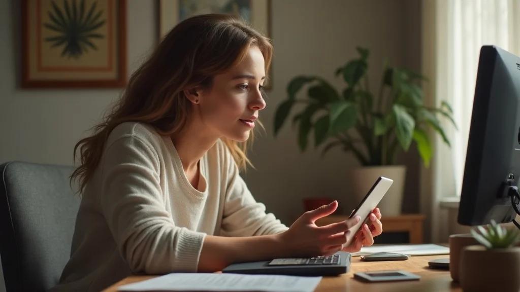 User interacting with voice assistant at home office environment
