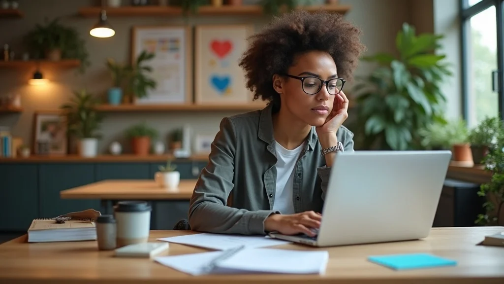 How Businesses Adapt to AI Search with E-E-A-T Dedicated content creator thoughtfully typing on laptop referencing handwritten notes to improve AI-driven search SEO